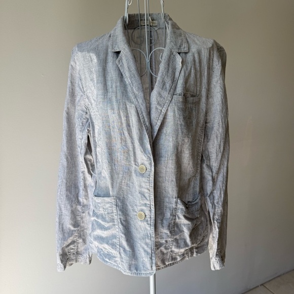 Eileen Fisher Hemp Organic Cotton Striped Blazer 2 button long sleeve SZ M - Picture 1 of 8